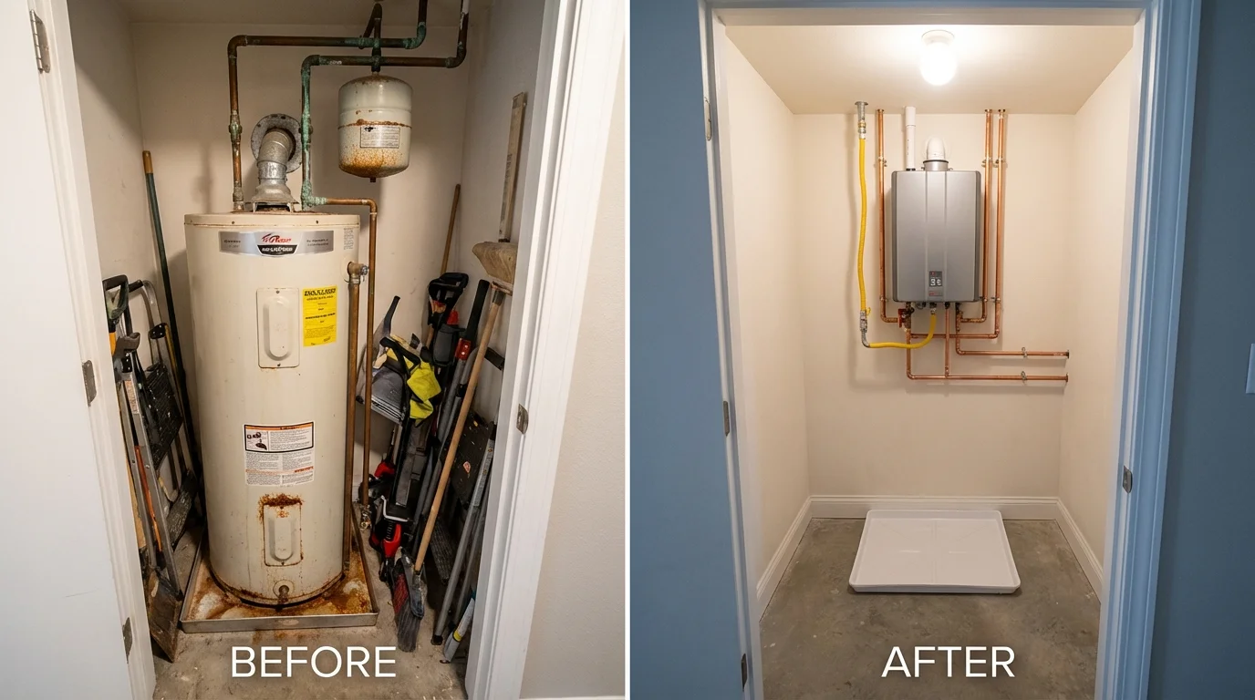 Tank water heater versus wall-mounted tankless unit comparison for Union Hall, VA homeowners