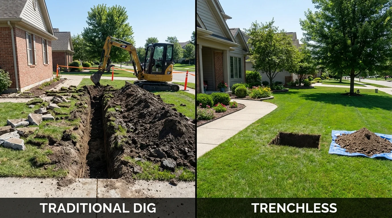 Trenchless sewer repair with minimal yard damage versus traditional excavation in Union Hall, VA